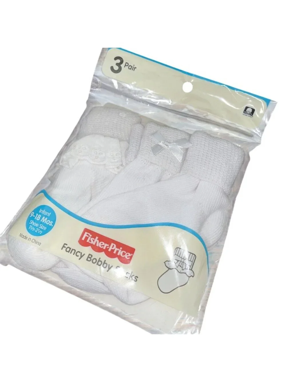 Girls Fisher-Price Infant Fancy Bobby Socks 3-Pk 9-18 Mo White Long-Lasting Wear